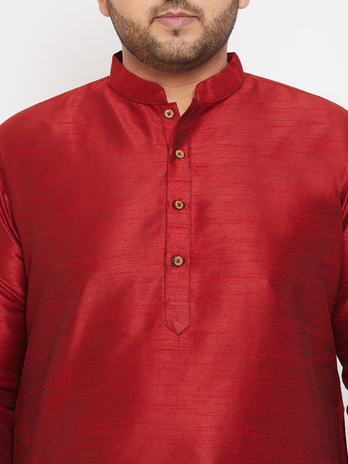 Vastramay Men's Plus Size Maroon Silk Blend Kurta Pyjama Set